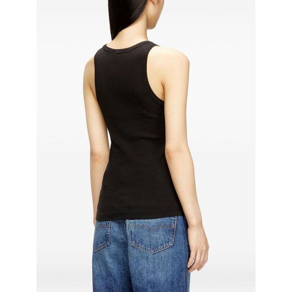 DIESEL Women's Cropped Ribbed Scoop Neck T-Shirt Women BLACK T-Shirts & Tops - Picture 5 of 8